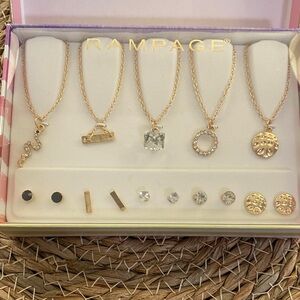 Rampage Gold Necklace and Earrings Set with Crystal Charms